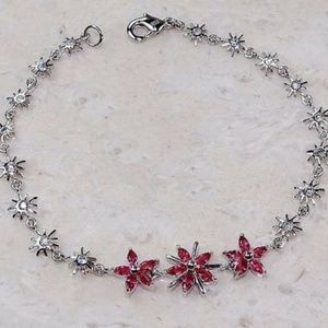 Silver Sun Bursts with Ruby & White Topaz Bracelet